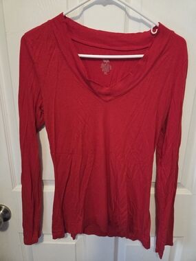 Mossimo Supply Co. Red V-Neck Long Sleeve Top
